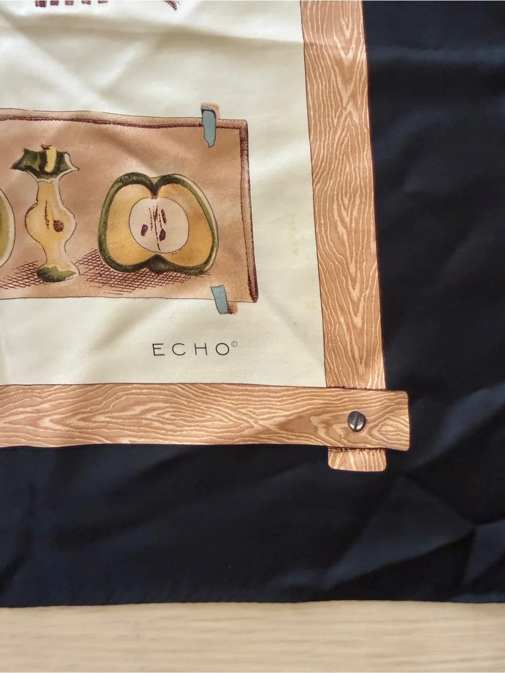 Echo Cream Silk Scarf with Black Border and Autumn Motif